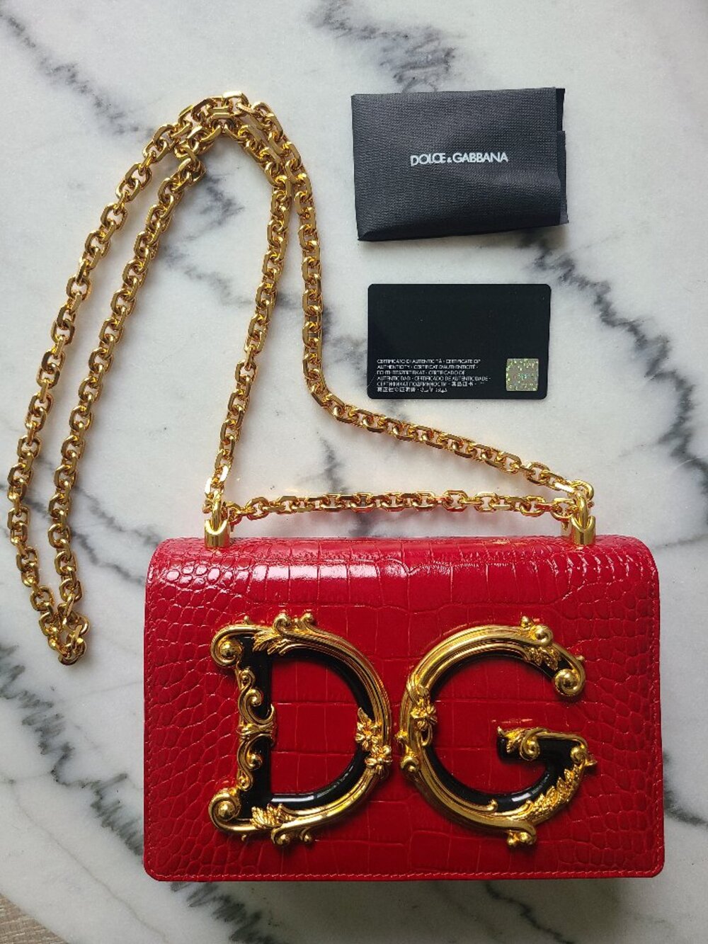 Dolce & Gobanna Red Crocodile Chain Purse NWT